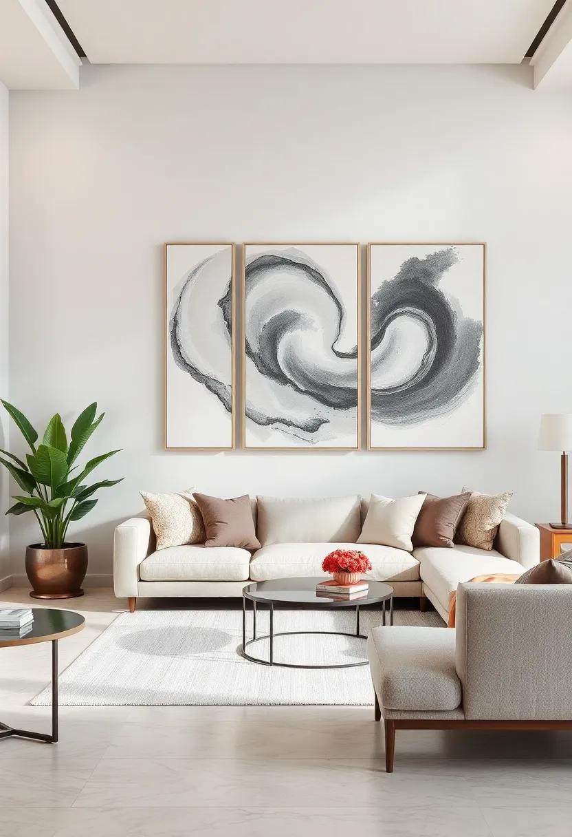A ​monochromatic composition⁣ of charcoal and ivory swirls creates an eye-catching focal point,⁣ perfect⁤ for adding depth to an understated room