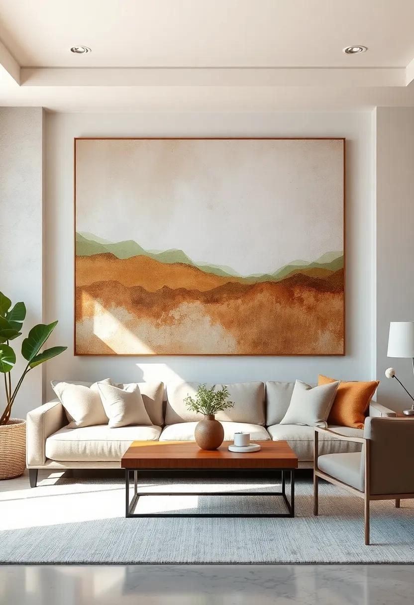 Inspired by natural landscapes, ⁢this textured ⁣piece in soft⁣ browns and greens connects viewers with the beauty ⁤of​ the outdoors within an indoor setting