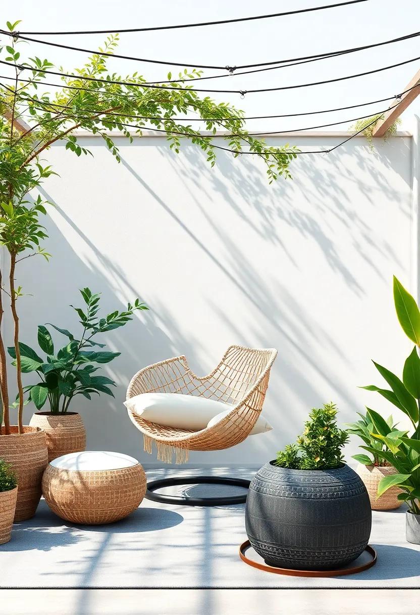 Eco-Friendly Retreat: Discover a sustainable patio⁢ space boasting a ⁤hammock chair made from recycled⁤ materials, blending ⁢style with environmental consciousness