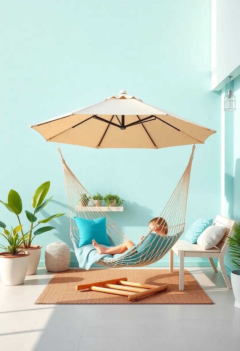 Family Fun Zone: ⁤A lively patio ​equipped with a playful hammock chair‌ that invites children​ and adults alike for afternoon naps or storytime under a shady umbrella