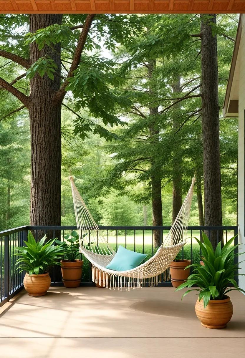 Forest Hideaway: Nestled among ⁣towering trees,⁢ this patio boasts a hammock chair that ‍sways gently, providing a tranquil spot ⁣for ​birdwatching and nature-loving relaxation