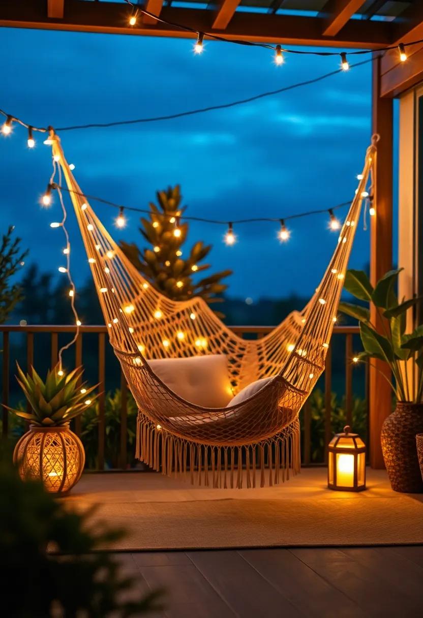 Nighttime Bliss: Complete⁣ your cozy patio experience with⁢ a hammock chair illuminated by twinkling fairy lights, creating a ​magical atmosphere‌ for ⁣evening ‍relaxation