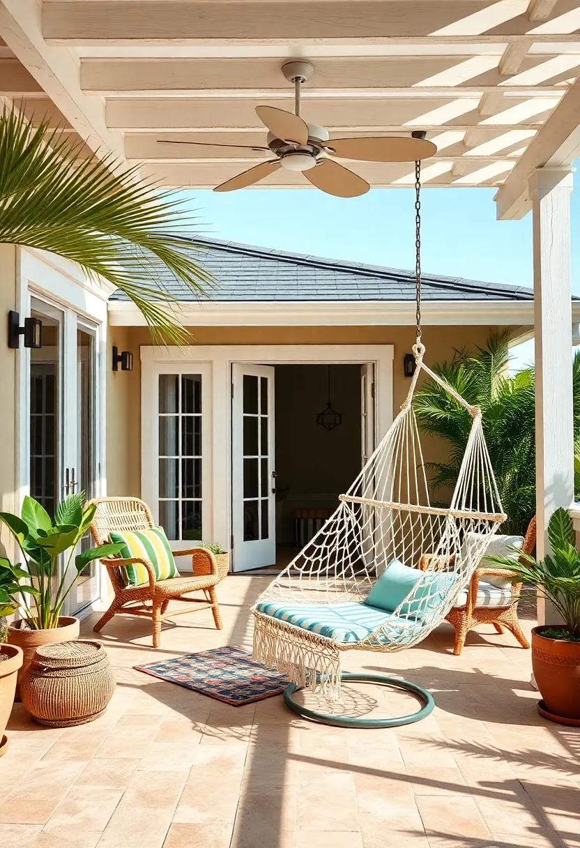 Vintage⁤ Beach ‌House: Step into a vacation vibe with a coastal-themed ⁤patio that boasts a hammock chair for lounging ‍after a⁣ long day of sun-soaked exploration