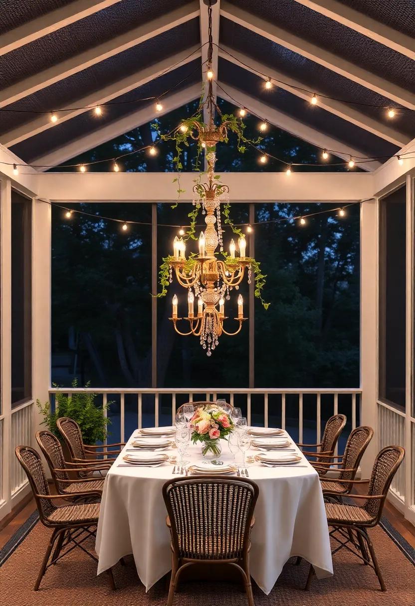 Use a chandelier decorated with vines⁢ and flowers as a⁢ stunning centerpiece, drawing the eye and adding elegance