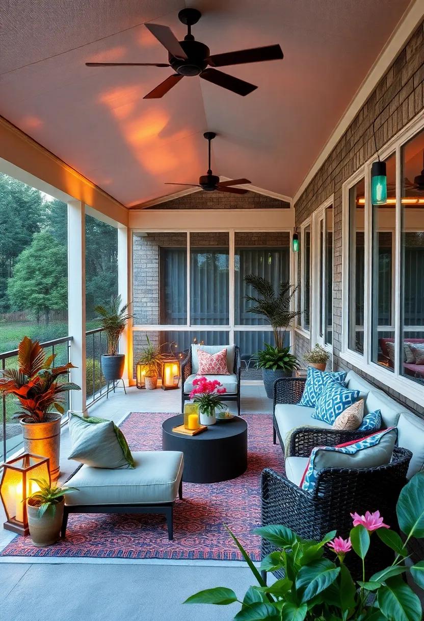 Colorful Accents:‌ Integrate ‍brightly ‌colored fixtures that match⁤ your decor theme, bringing‍ an energetic⁣ vibe to ⁣the screened area