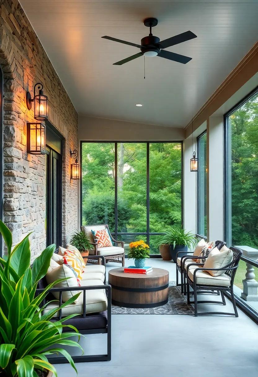 modern Sconces: Install wall sconces with geometric ‌designs to add visual⁤ interest, ⁣enhancing both style and functionality⁤ in your​ screened porch