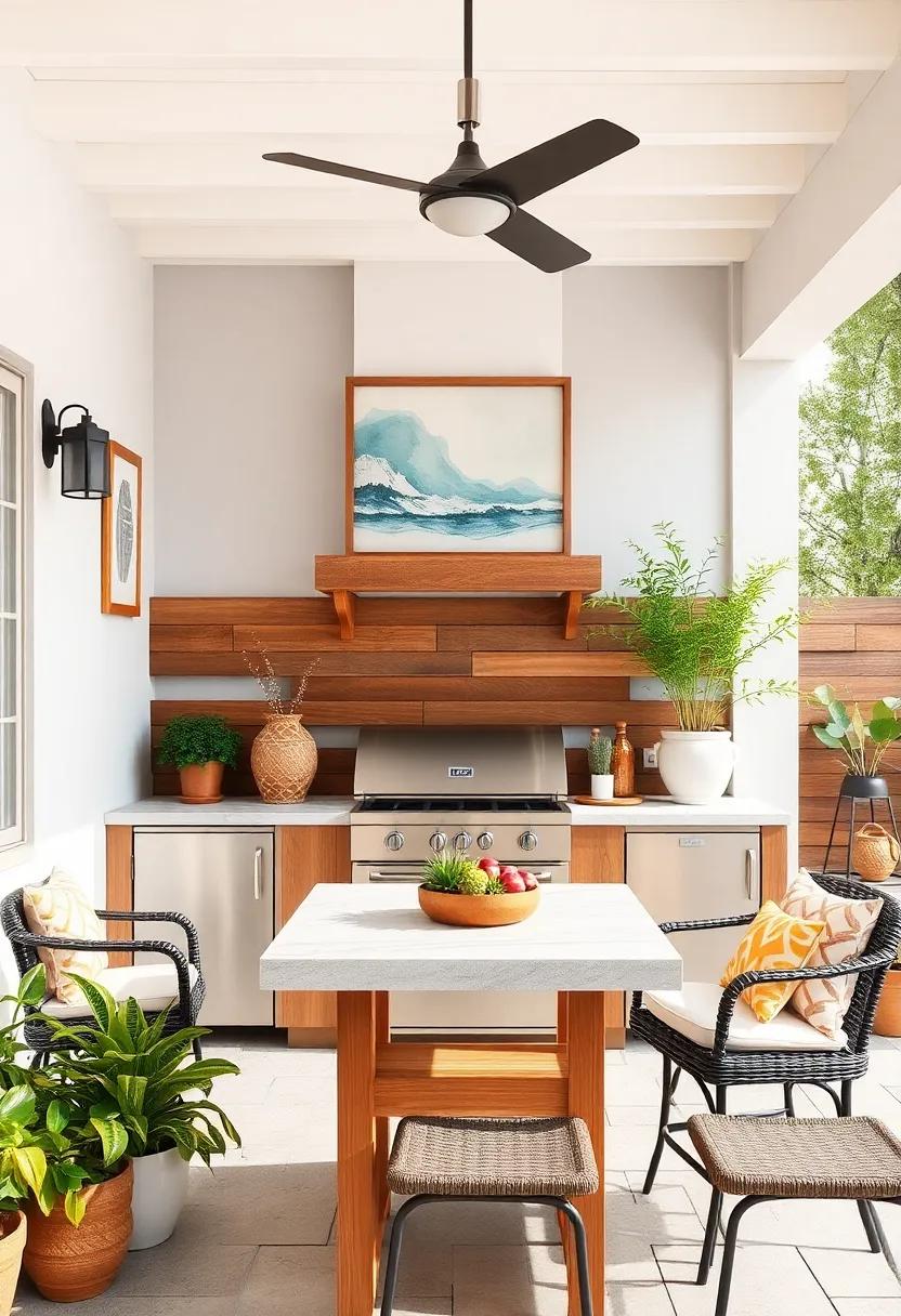 Decorative Touches: Infuse personality into your outdoor kitchen with decorative elements that reflect your⁤ style, such as artwork or potted plants