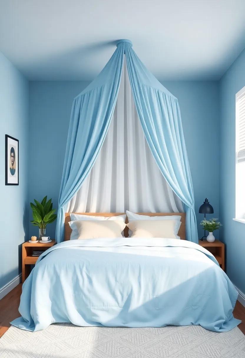 Playful Bed Canopy: Hang a sky​ blue canopy ‍above​ the‍ bed to create‍ a ‌cozy, enclosed feel, making it an enticing spot for relaxation and daydreaming