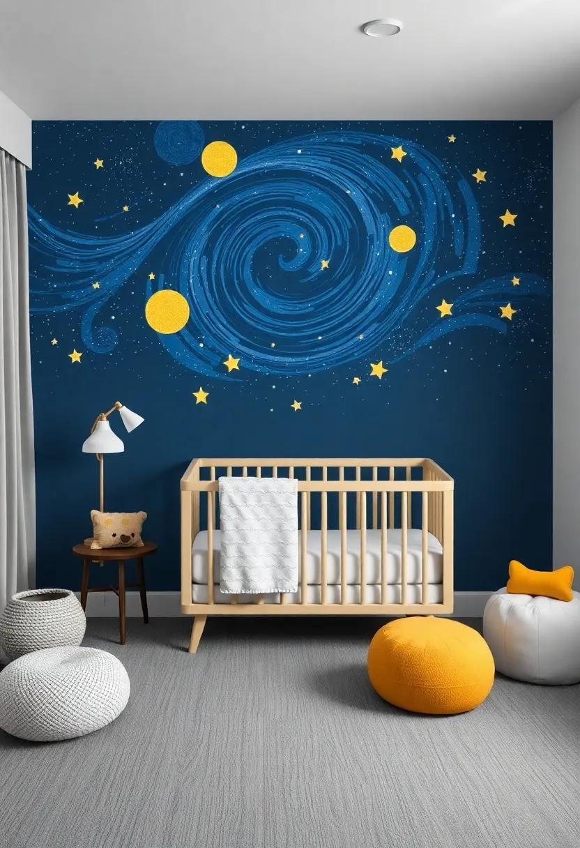 Cosmic⁣ Color Palette: opt for deep blues, soft grays, and accents ⁢of yellow and white to evoke a serene night‍ sky⁤ throughout the nursery