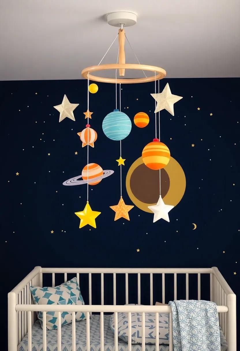 Fun​ planet Mobile: Hang a colorful mobile from the ceiling featuring planets and‍ stars to captivate your little⁢ one’s ⁣gaze‍ as they drift off to sleep