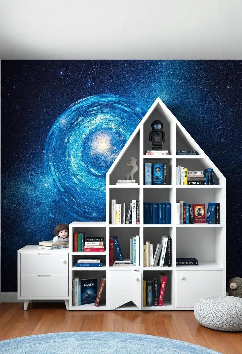 Space-Themed Bookshelf: Create a bookshelf ⁣shaped like a rocket ship or filled with books ​about⁣ space⁣ explorers ⁤and ‍distant galaxies