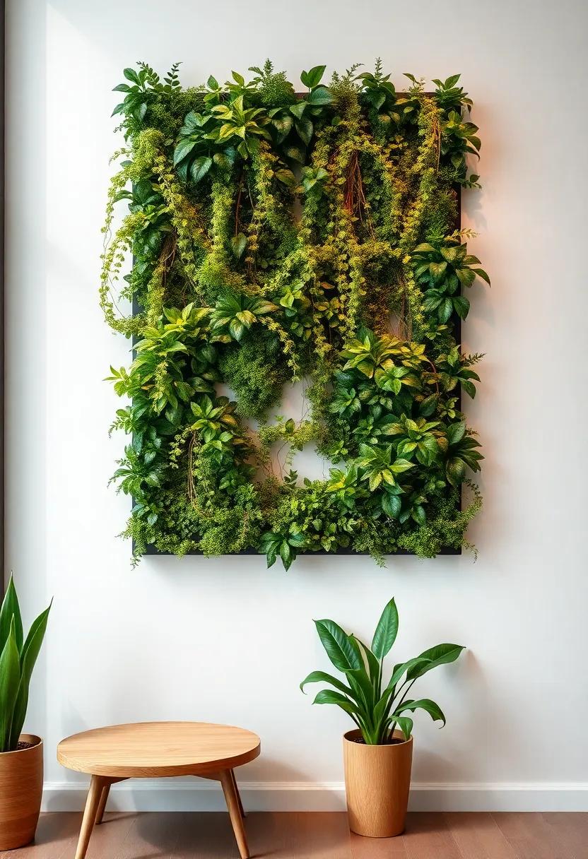 Living Green walls: Incorporate vertical gardens filled with air-purifying plants for a sultry and refreshing art piece that breathes life into any room