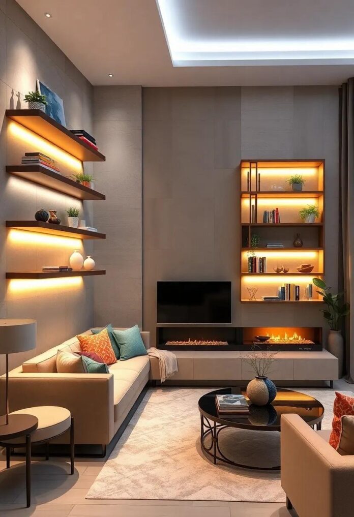 25 Inspiring Living Room Shelf Ideas with LED Lighting to Illuminate Your Space