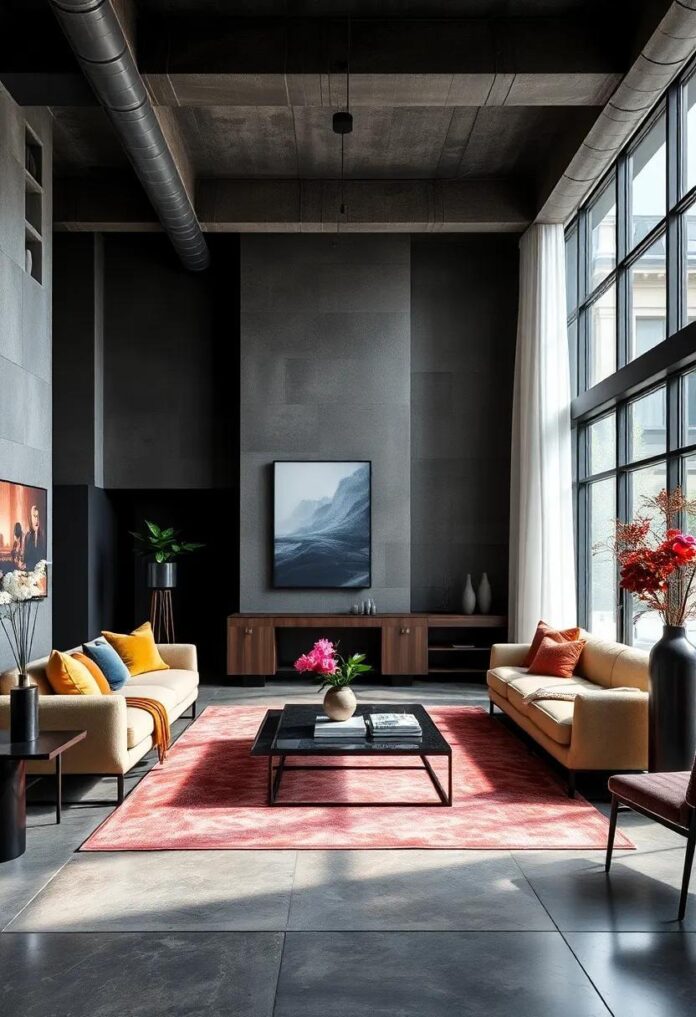 Embracing Elegance: Dark Tones in Luxury Industrial-Chic Living Room Designs