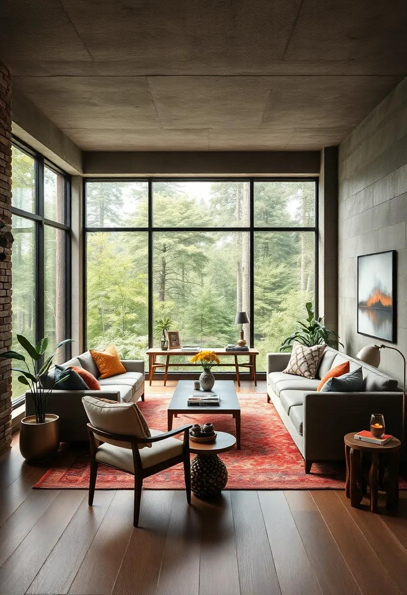 An⁤ industrial-style office with oversized windows invites the surrounding forest views inside, perfect ⁢for ​those who seek ⁤tranquility amidst their‍ work