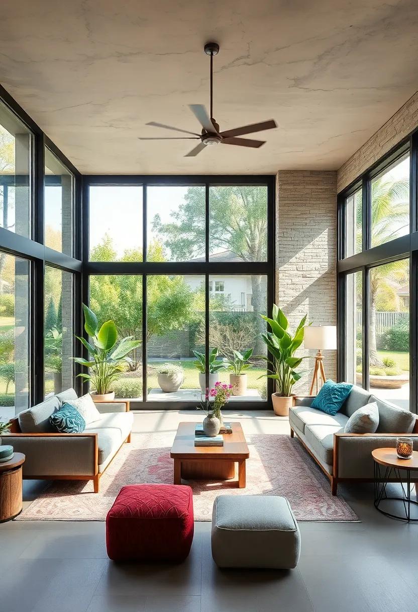 Bringing the great‍ outdoors inside, this home office is designed with large retractable windows that foster free-flowing air and natural light, eliminating barriers to creativity
