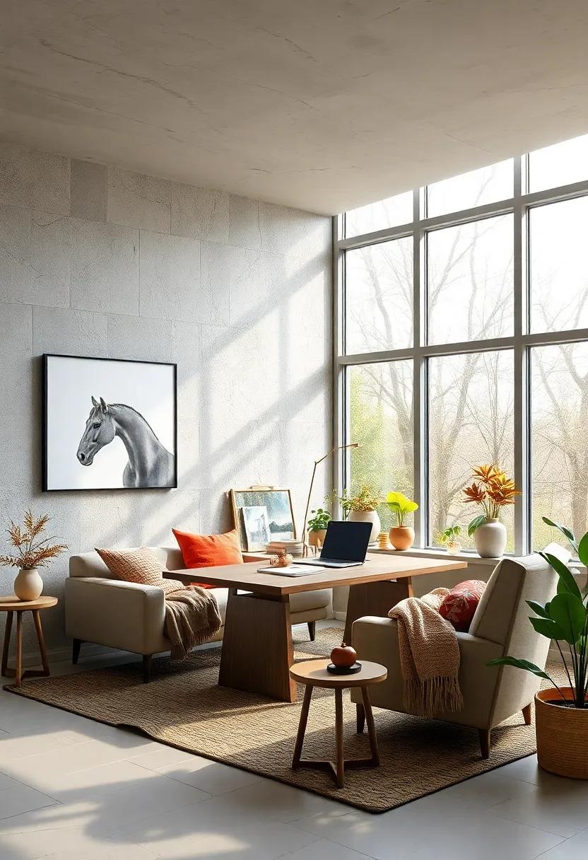 A dual-purpose home ​office and reading ​space utilizes⁣ large windows to enhance natural light,making it the ideal spot for both productivity and relaxation