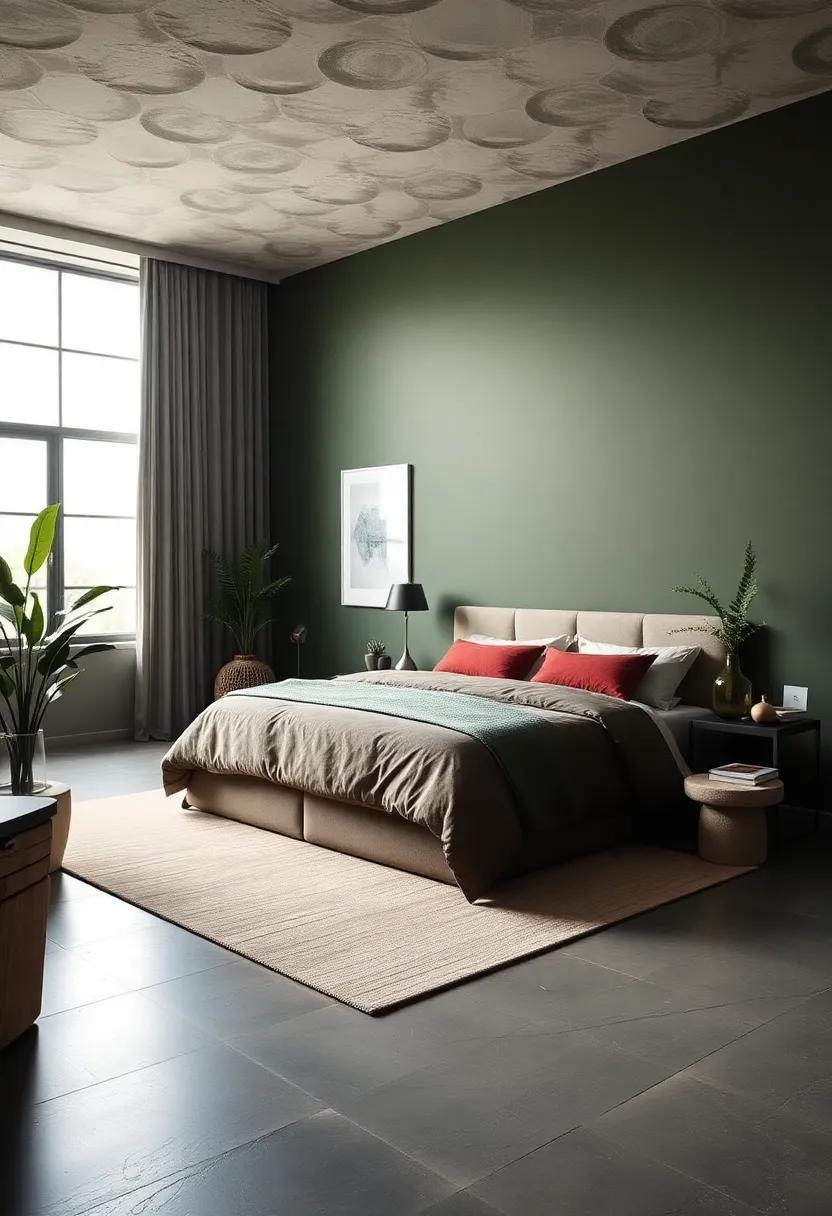 Muted Olive Green: Use muted olive green for an understated, earth-tone palette that promotes balance‌ and harmony in the ​space
