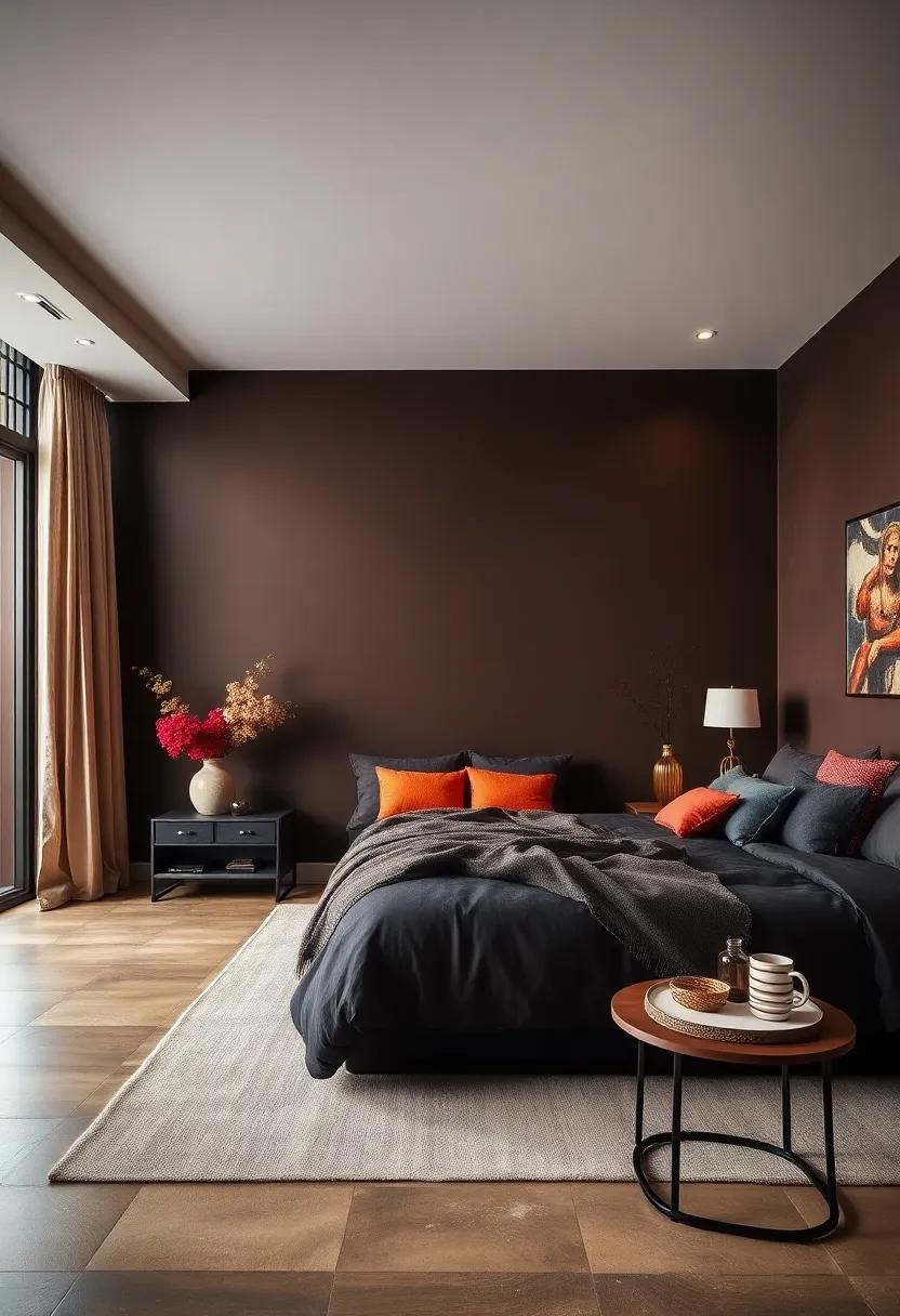 Rich Chocolate Brown: Embrace a warm and inviting ambiance with rich chocolate brown walls, perfect for a luxurious bedroom retreat