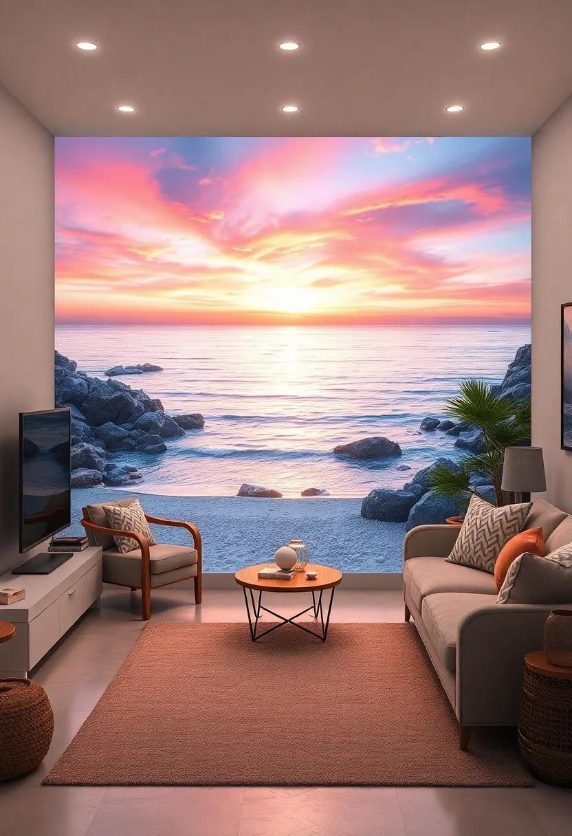 Sunset Reflections: A stunning image ‍of sunlit water reflecting ⁢a colorful sky, a perfect way to add depth and dimension to your ‌home