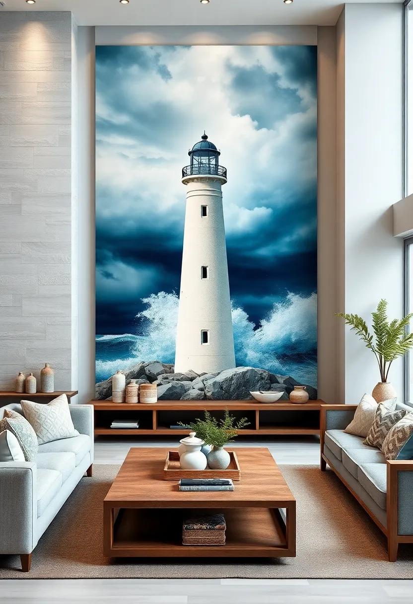 Coastal Lighthouse: A stunning depiction of⁣ a lighthouse standing tall against the backdrop‌ of a stormy sea, symbolizing guidance and safety