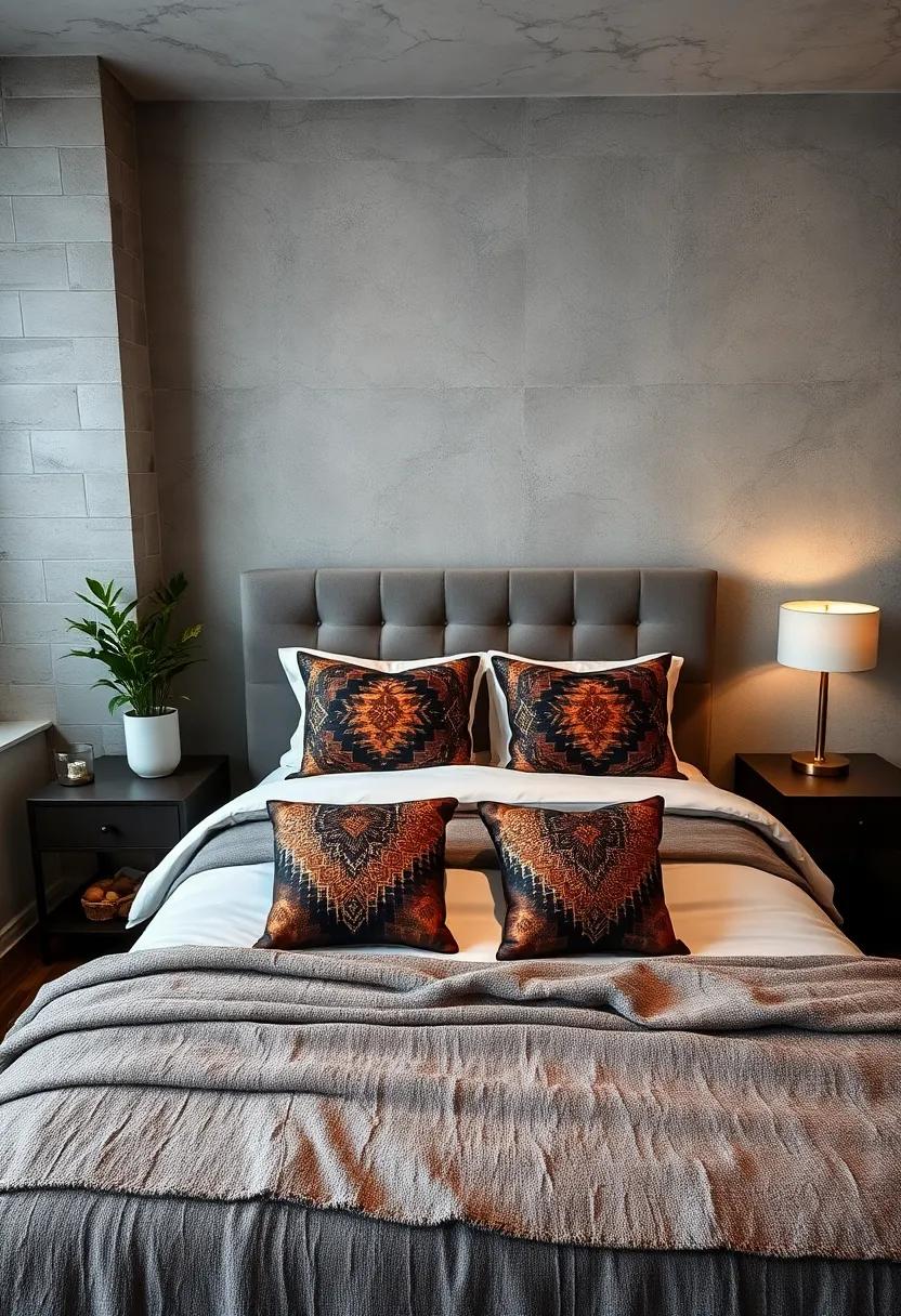 Layer Textiles with Copper ⁤and Black ‌throw Pillows on the Bed