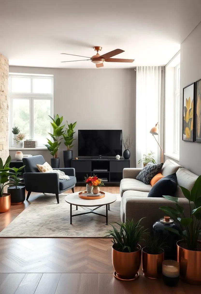 surround‌ the Room with Plants in Copper or Black Pots
