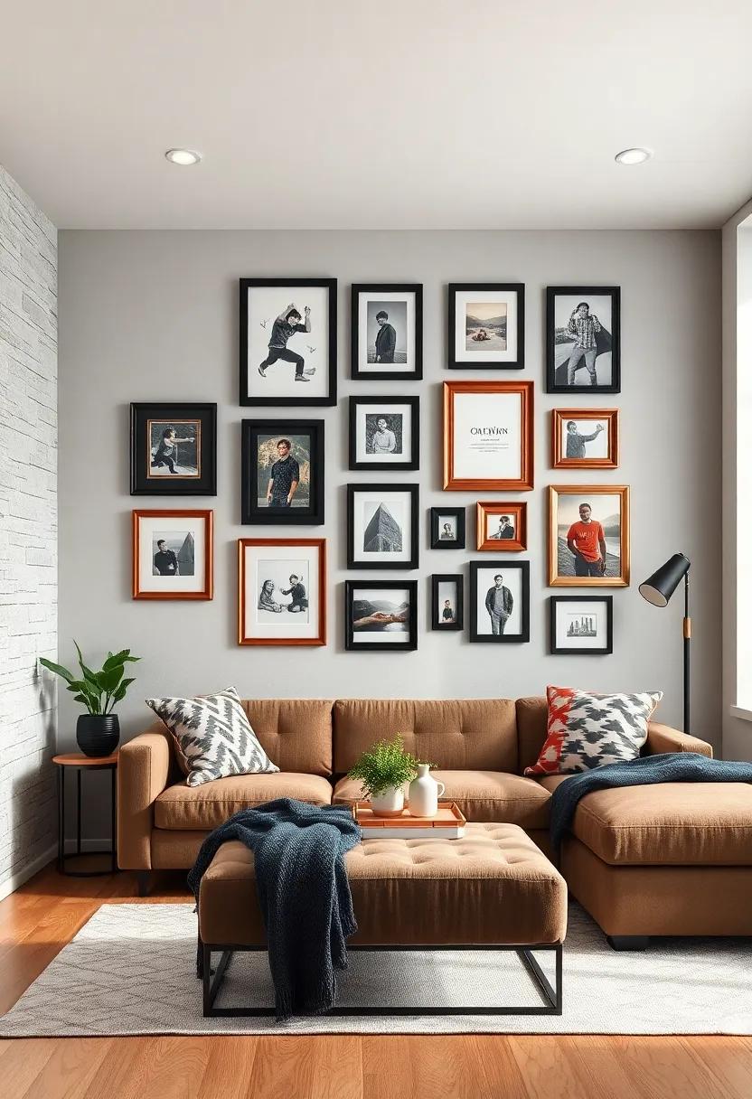 Design⁤ a Wall of fame with Black and Copper Frames for Pictures