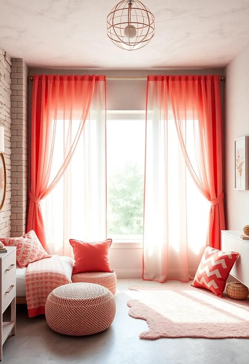Charming Coral Curtains:​ Frame⁤ the windows ⁤with lightweight coral curtains, allowing just the ‍right ⁤amount of sunlight to filter through