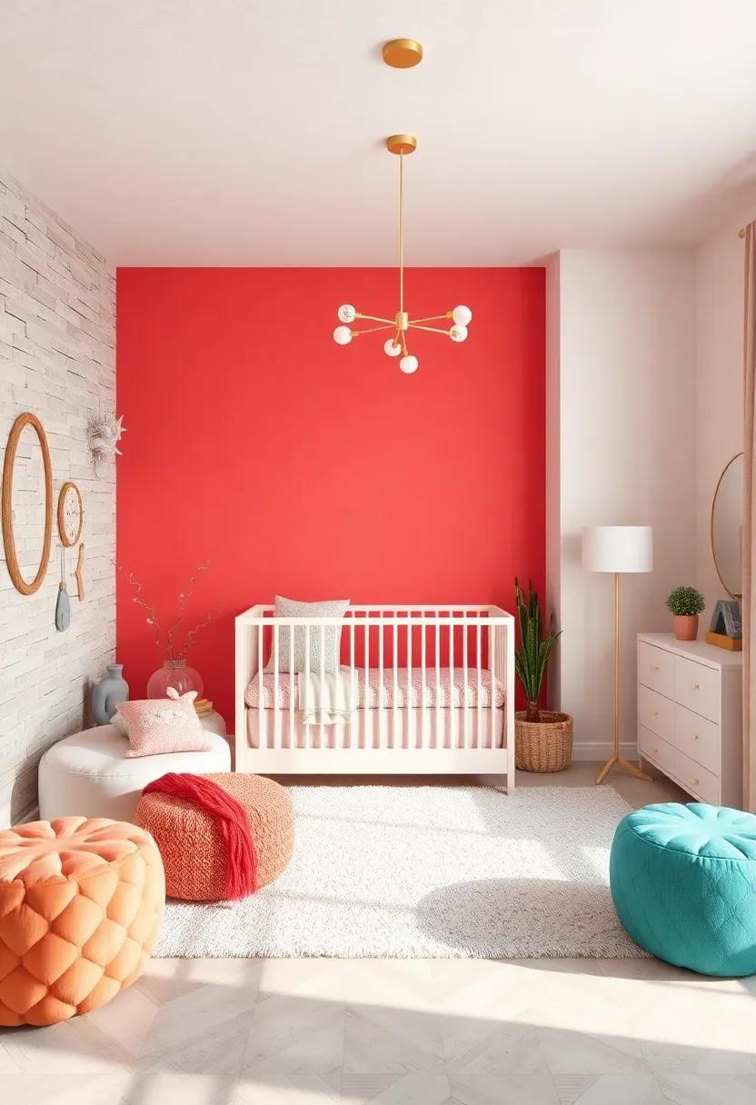 Cheery coral​ Accent⁤ Wall: Design one wall in⁢ a ​bold coral hue to⁣ make a stunning ⁣statement‌ within the nursery