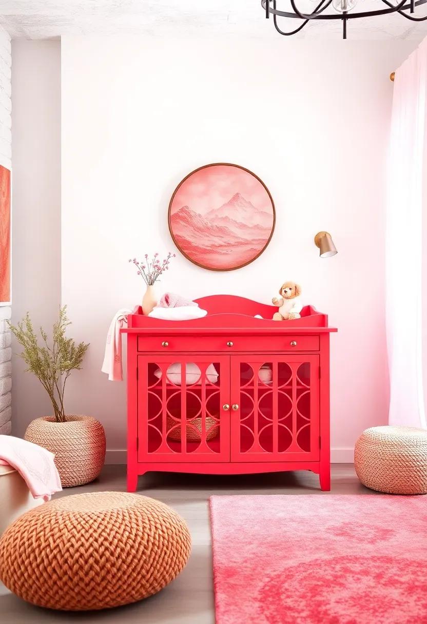 Statement Coral Changer: Opt for a bright‍ coral ⁤changing table that stands out‍ as a focal point while keeping essentials within​ reach