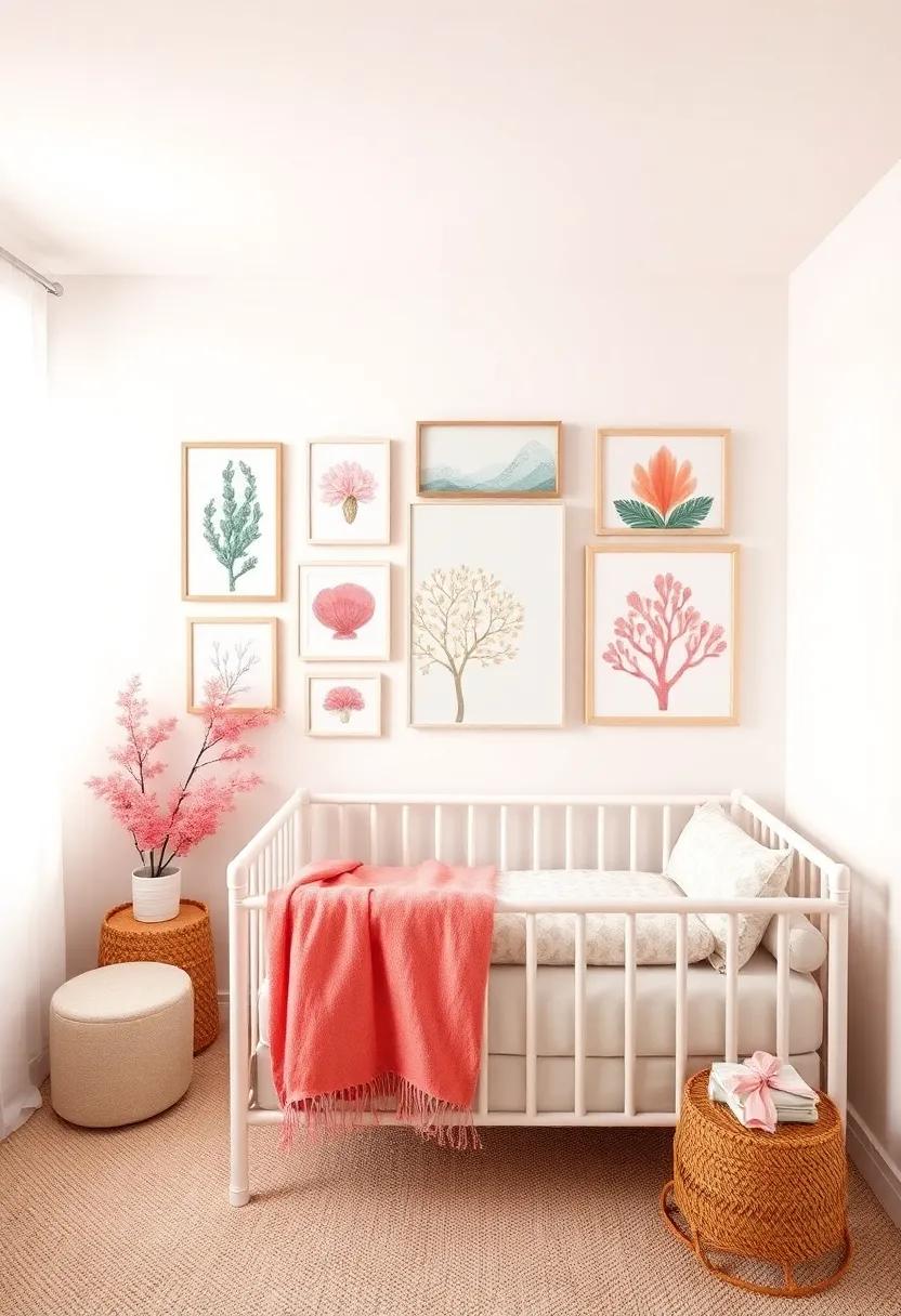 Whimsical Coral Wall Art:⁣ Create a ⁢gallery⁤ wall featuring coral-colored prints and paintings that spark⁤ imagination⁣ and joy