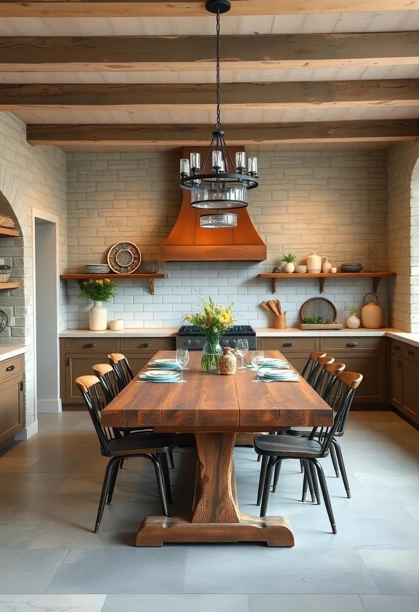 Vintage Farm Table:​ A sturdy wooden‍ farm table serves⁤ as the heart of the kitchen, perfect for family gatherings and homemade meals