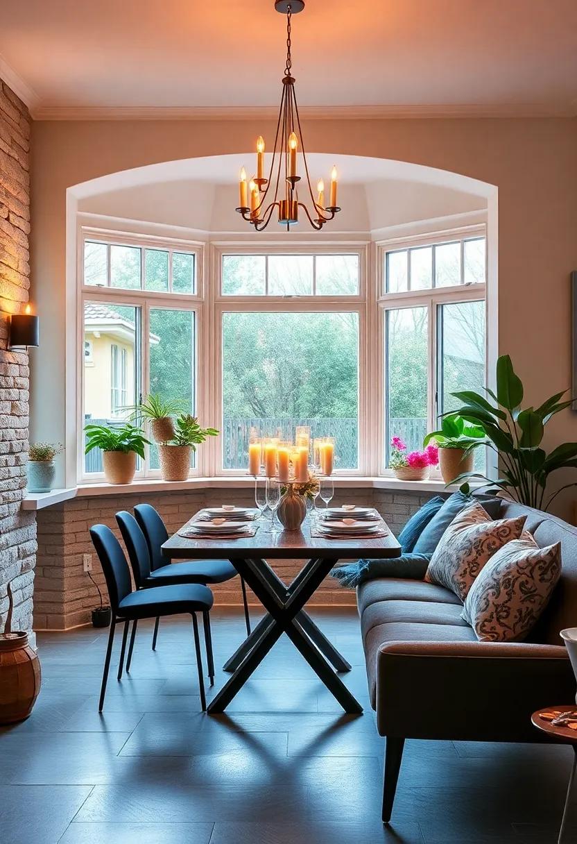 Candlelit Ambiance: Create a romantic atmosphere by placing candles on the window ledge; the flickering light will enhance your dining experience during ​evening meals