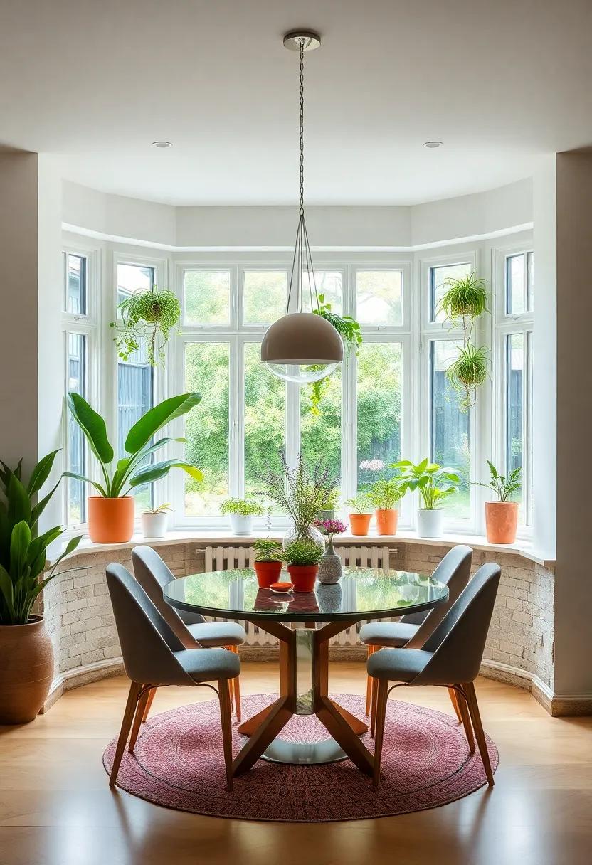 Green Oasis: ​Introduce potted plants and hanging greenery to ‍your bay​ window, turning your dining area into a‍ vibrant and refreshing retreat