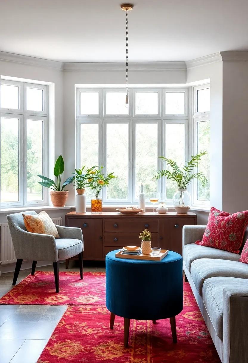 Beautifully Set Buffet: Create a small buffet setup ⁢in ⁤the ⁢bay window area, perfect for serving drinks or snacks for entertaining⁤ guests in a relaxed‌ environment