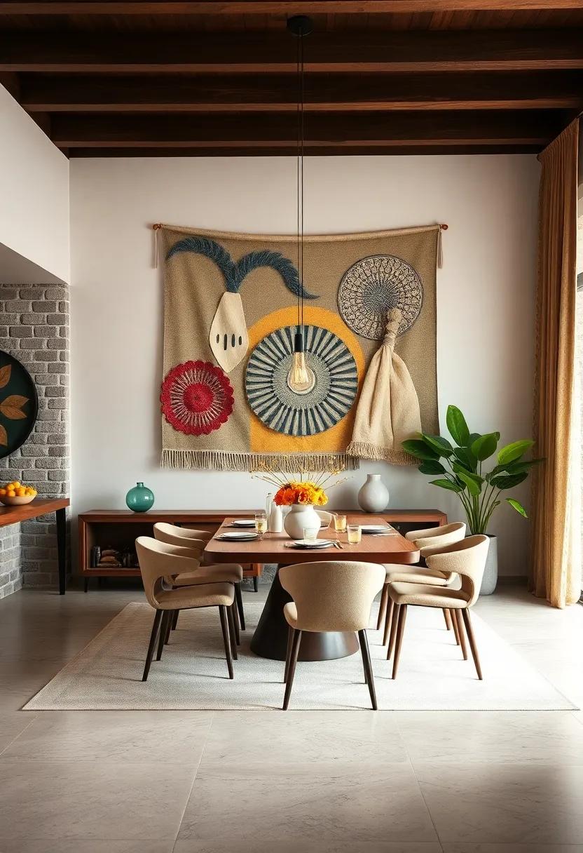 Use fabric wall hangings for an artistic yet cozy vibe, showcasing patterns, colors, and textures that harmonize with your dining⁣ decor