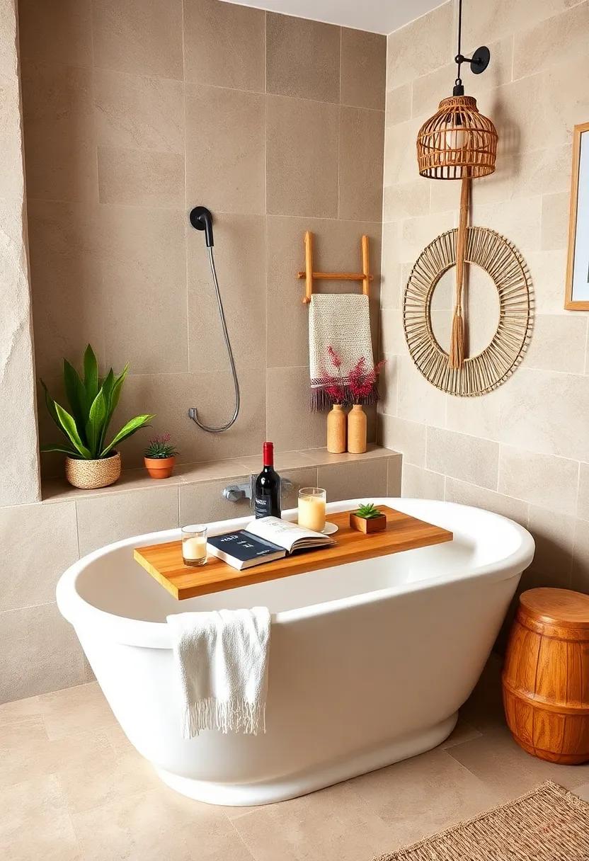 Boho-chic ⁢Bathtub Tray: Use ‌a wooden bathtub tray for ‌both style and⁢ convenience, ideal for candles,‌ books, and⁢ a glass of wine during your soak