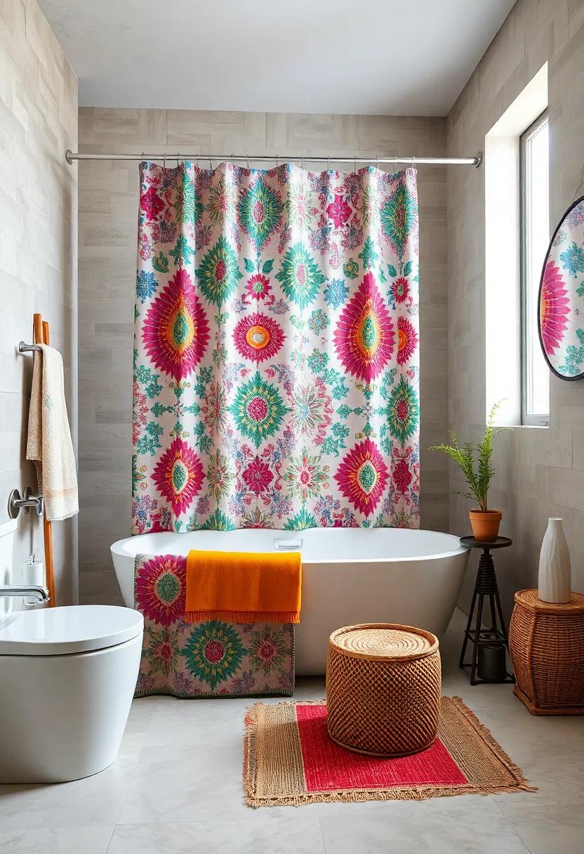 Colorful Shower Curtain: Opt for a vibrant, patterned ​shower curtain that ⁣captures the essence of boho style with its eclectic colors and designs