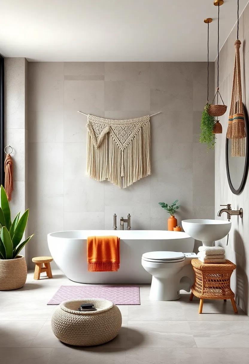 embrace Macramé Magic: Add handcrafted⁤ macramé wall hangings ⁤to introduce texture and a touch of bohemian flair to your bathroom walls