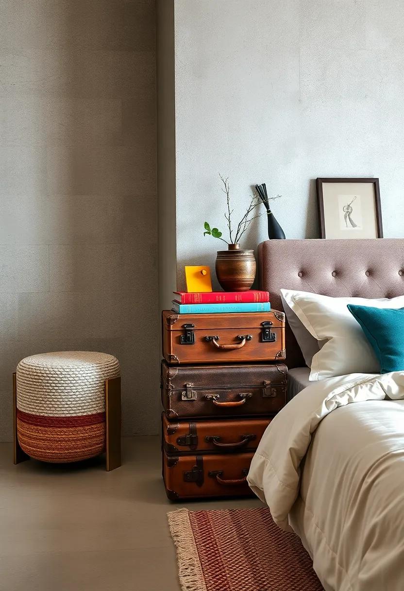 Vintage ‌Suitcases as a ​Nightstand: Stack a few quirky suitcases for a ⁤charming, travel-inspired ⁤bedroom​ touch