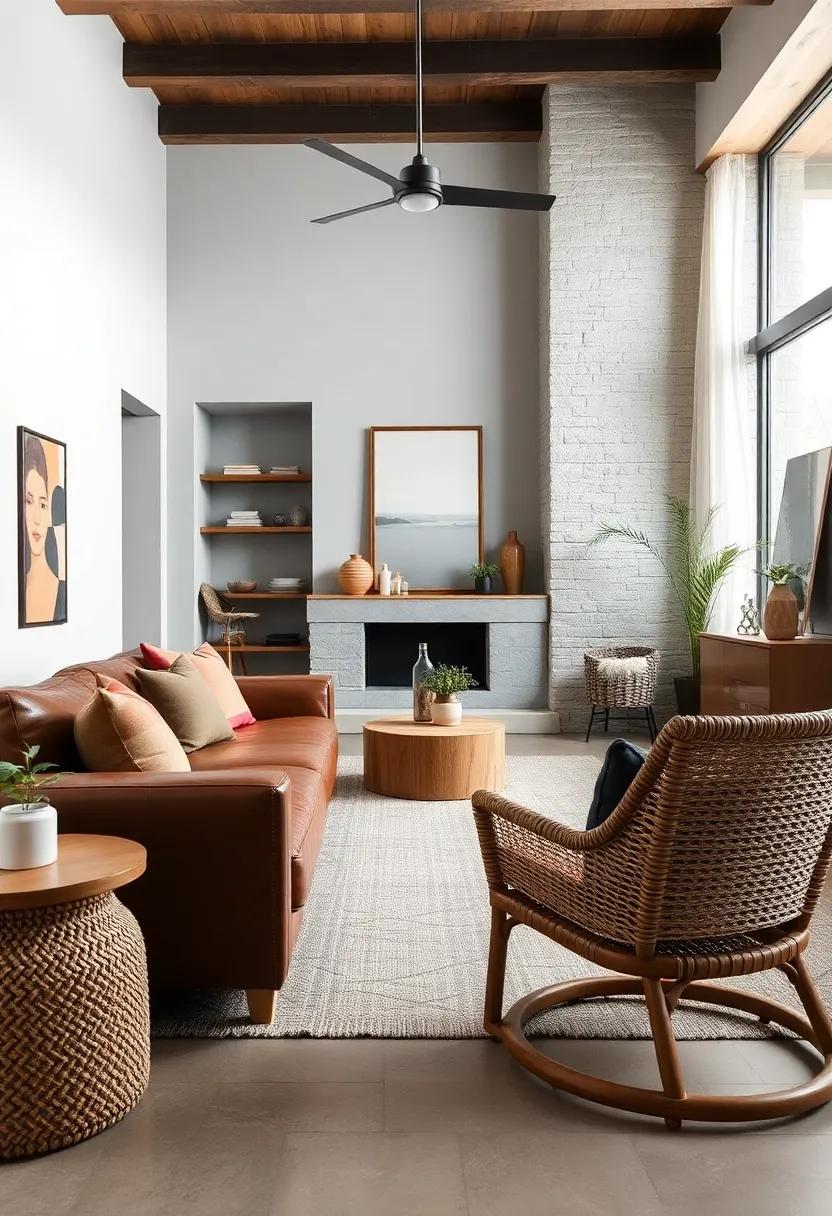 A Leather Sofa ⁣with a Woven Chair: Combine the⁤ sophistication of leather with the texture‍ of a woven chair to create an inviting seating area