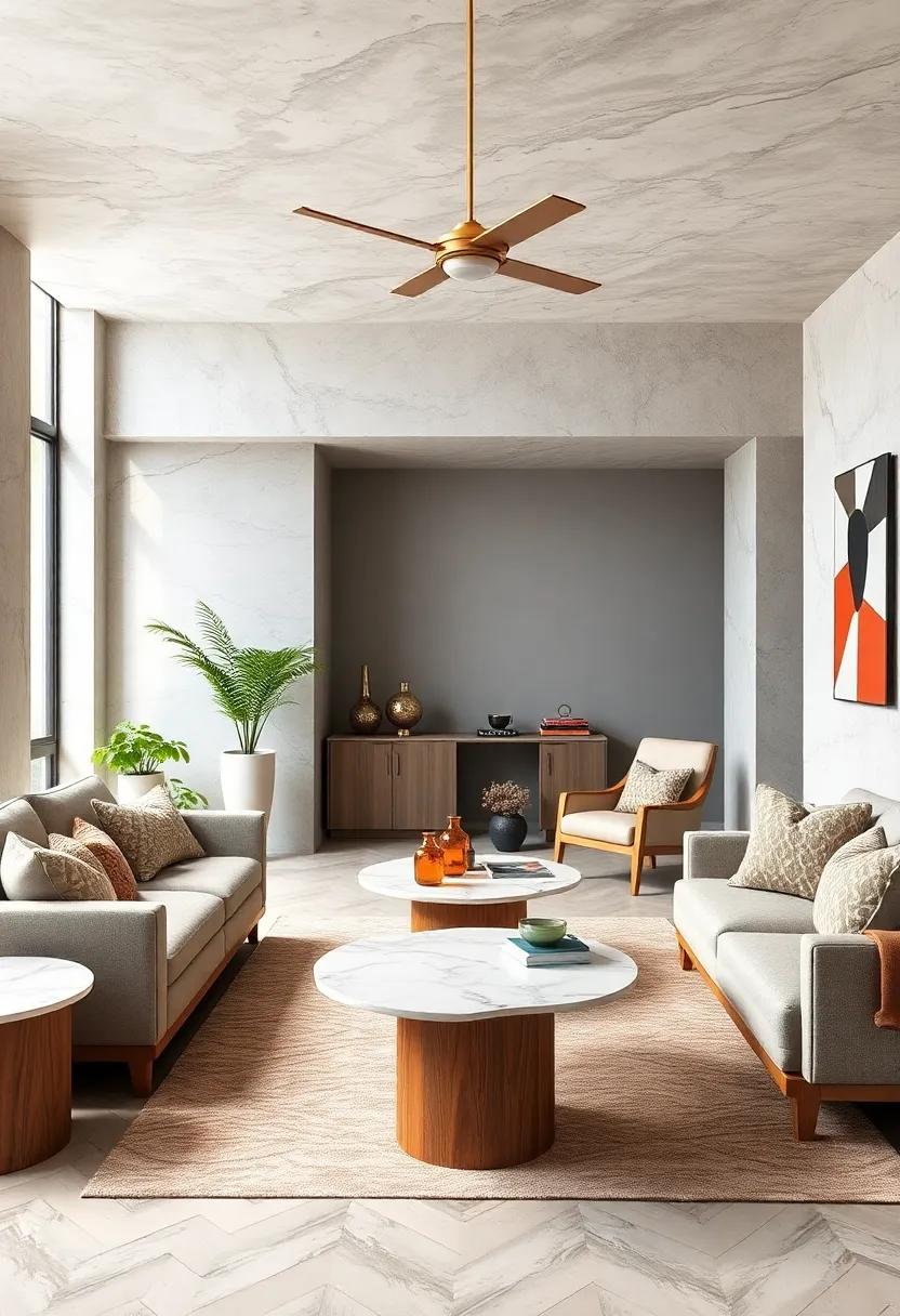 Marble Top with Wood Base Furniture: Create sophistication by pairing marble tabletops⁣ with wooden bases for a​ chic ⁤contrast ⁤in materials