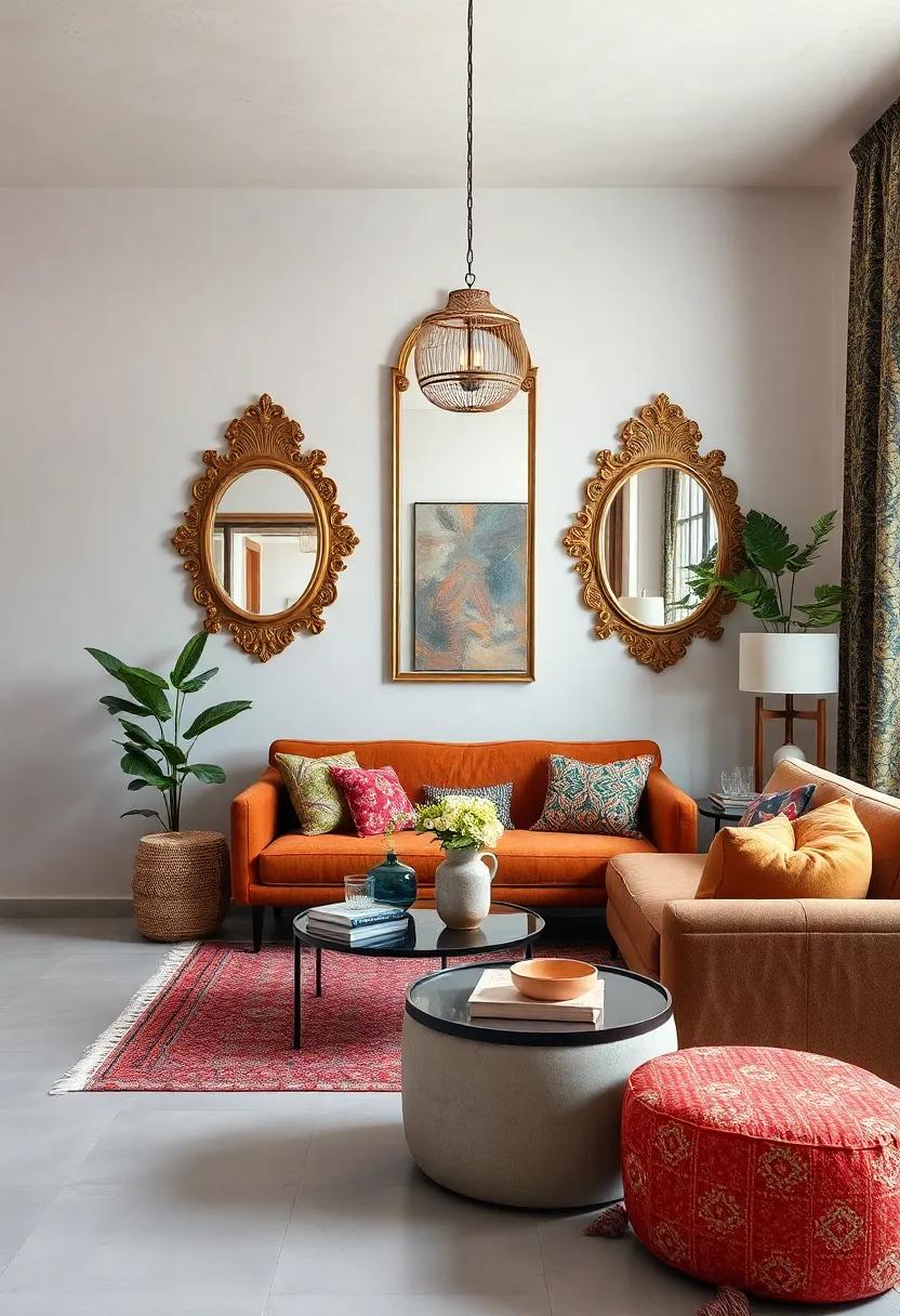 Art Deco ⁣Mirrors with Bohemian Textiles: Fuse ​glamour with laid-back vibes by hanging ornate Art Deco mirrors⁤ alongside vibrant ⁤textiles