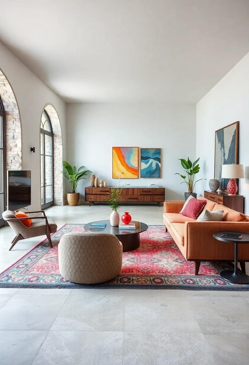 Futuristic Furniture with⁢ Traditional Rugs: use ‌sleek, futuristic furniture atop traditional rugs to⁣ create an ‌engaging dialogue ⁤between old and new