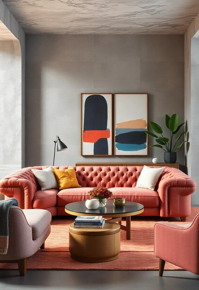 Chesterfield Sofa⁣ with Graphic ‍Art: Introduce contemporary⁤ art pieces around a classic Chesterfield sofa​ to create a timeless yet ⁢modern aesthetic