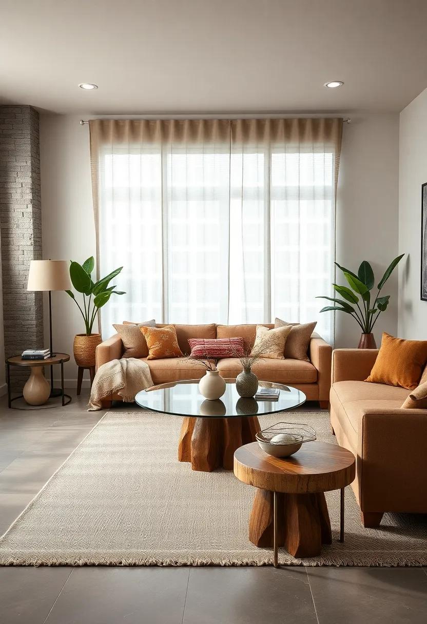 Glass Coffee Table with Rustic Side Tables:⁤ Combine a modern glass ‍coffee table with⁤ rustic wooden side tables for a‍ balance of elegance and warmth