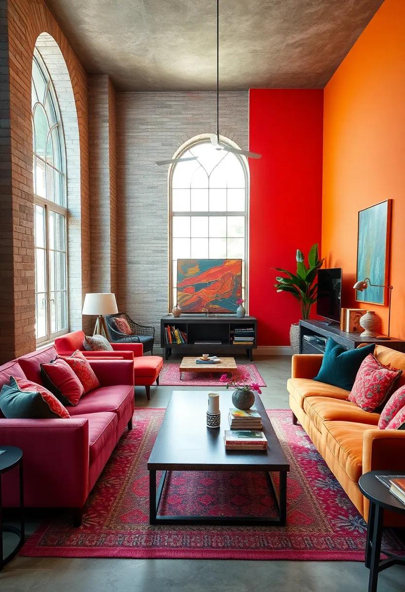 Vibrant Accent Walls: Paint one wall in a bold color or pattern to anchor ⁢the room while ‍making the furniture pop
