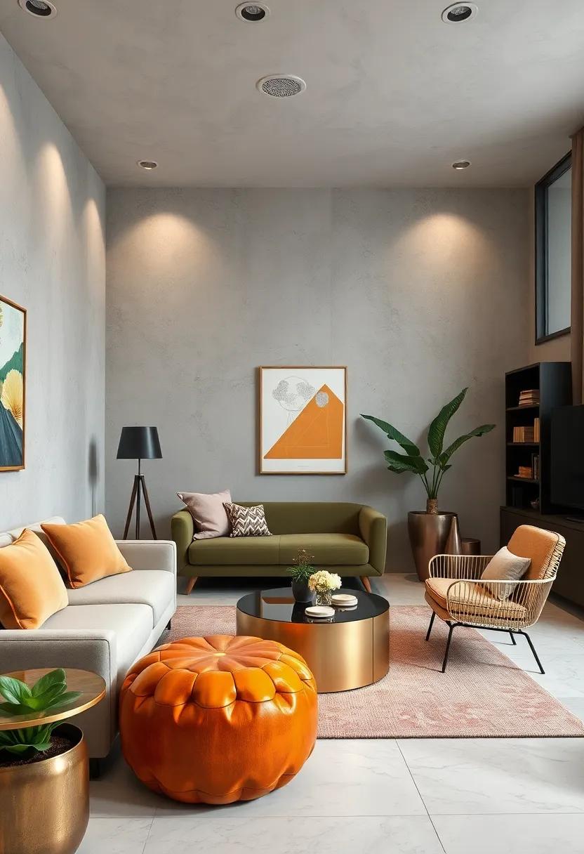 Metallic Accents: Incorporate metallic furniture or accessories to add‌ a touch of glamour that contrasts with softer décor​ elements