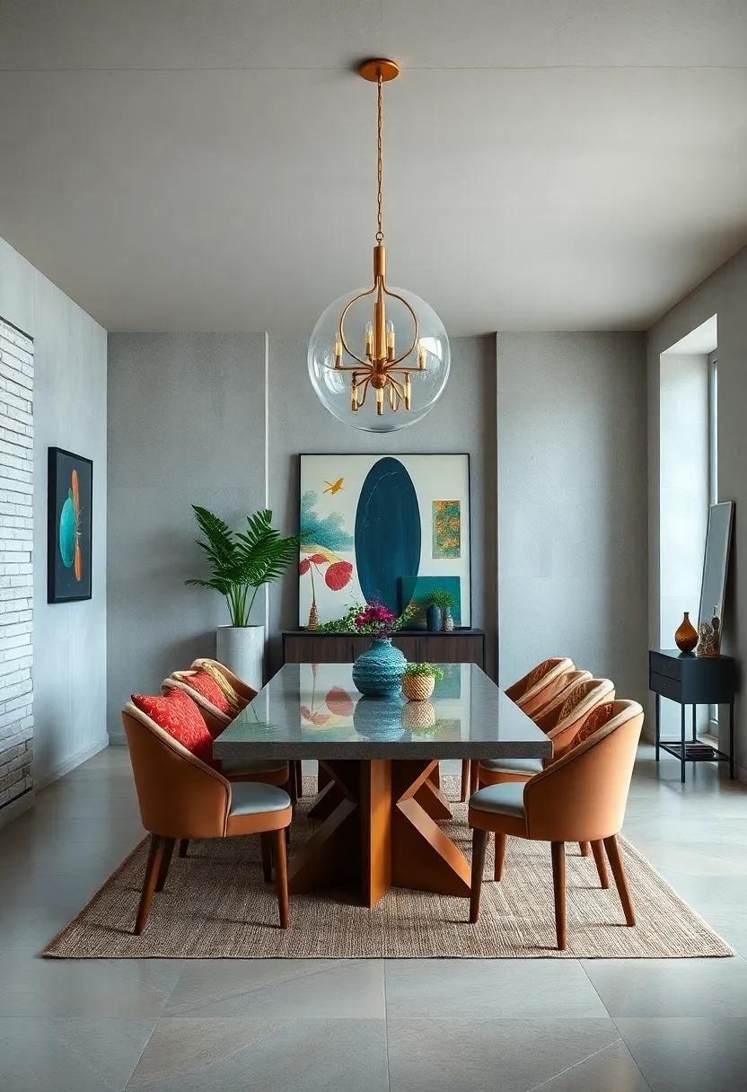 Showcase a Unique​ Dining Table: ⁢Choose a table with an unusual shape, color, or material that makes a statement​ and draws the eye